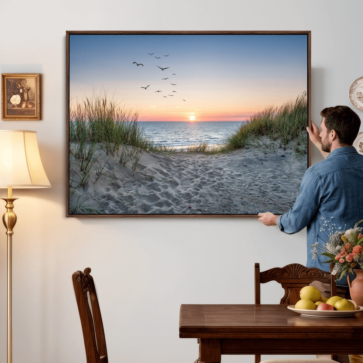 Sandy Dune Path Sunset Canvas Wall Art — Seagulls Beach