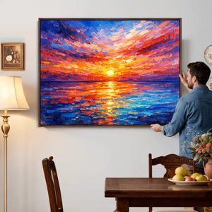 Colorful Knife Ocean Sunset Canvas — Orange Pink Teal