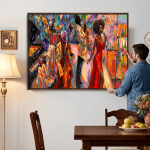 African American Jazz Singer Canvas Art — Red Dress Black