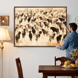 Texas Longhorn Sepia Canvas Wall Art, Western Cattle