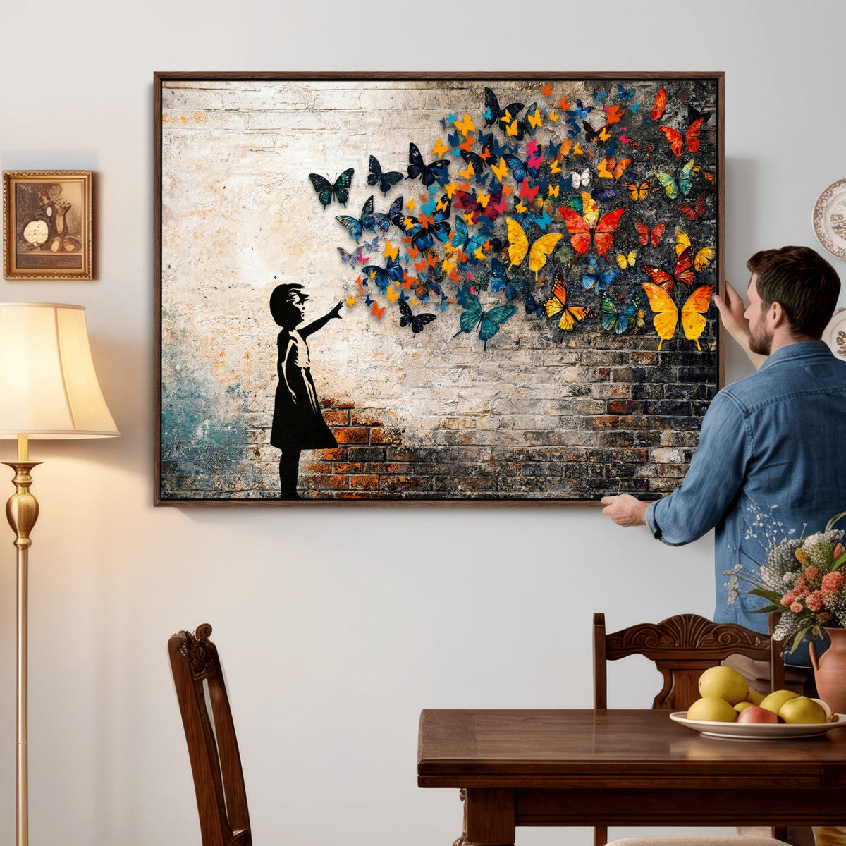 Banksy Graffiti Butterfly Girl Wall Art Canvas Print, Framed