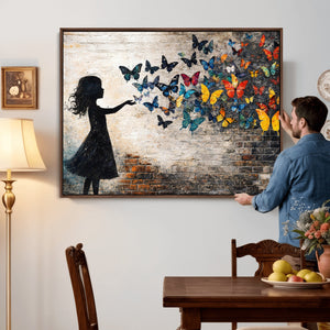 Banksy Butterfly Girl Wall Art Canvas Print, Framed Street