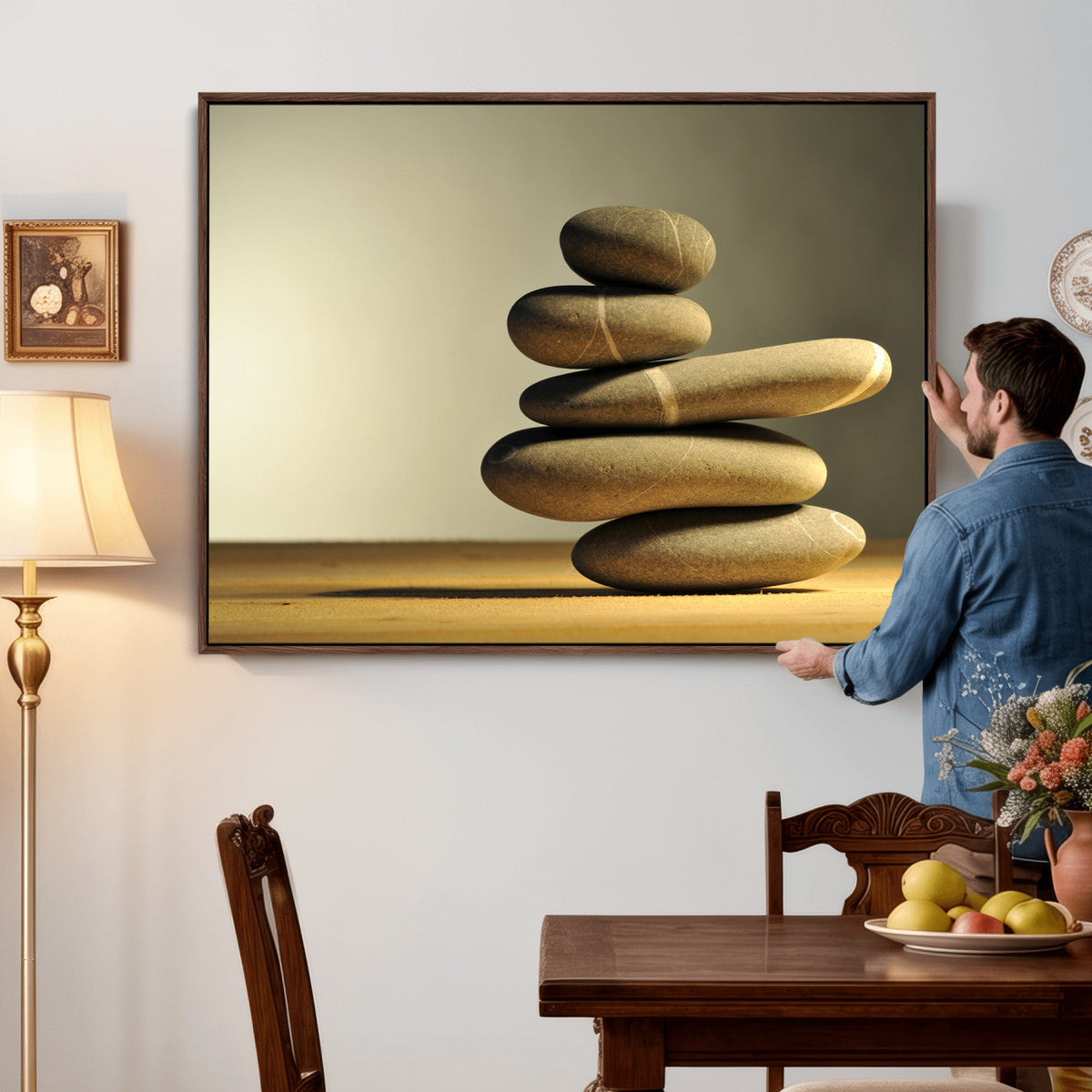 Zen Stone Wall Art Canvas Print, Balanced Rock Stack Framed