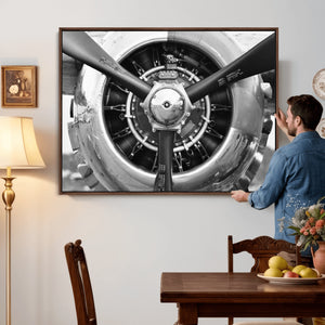 Vintage Propeller Plane Wall Art Canvas Print, Black and