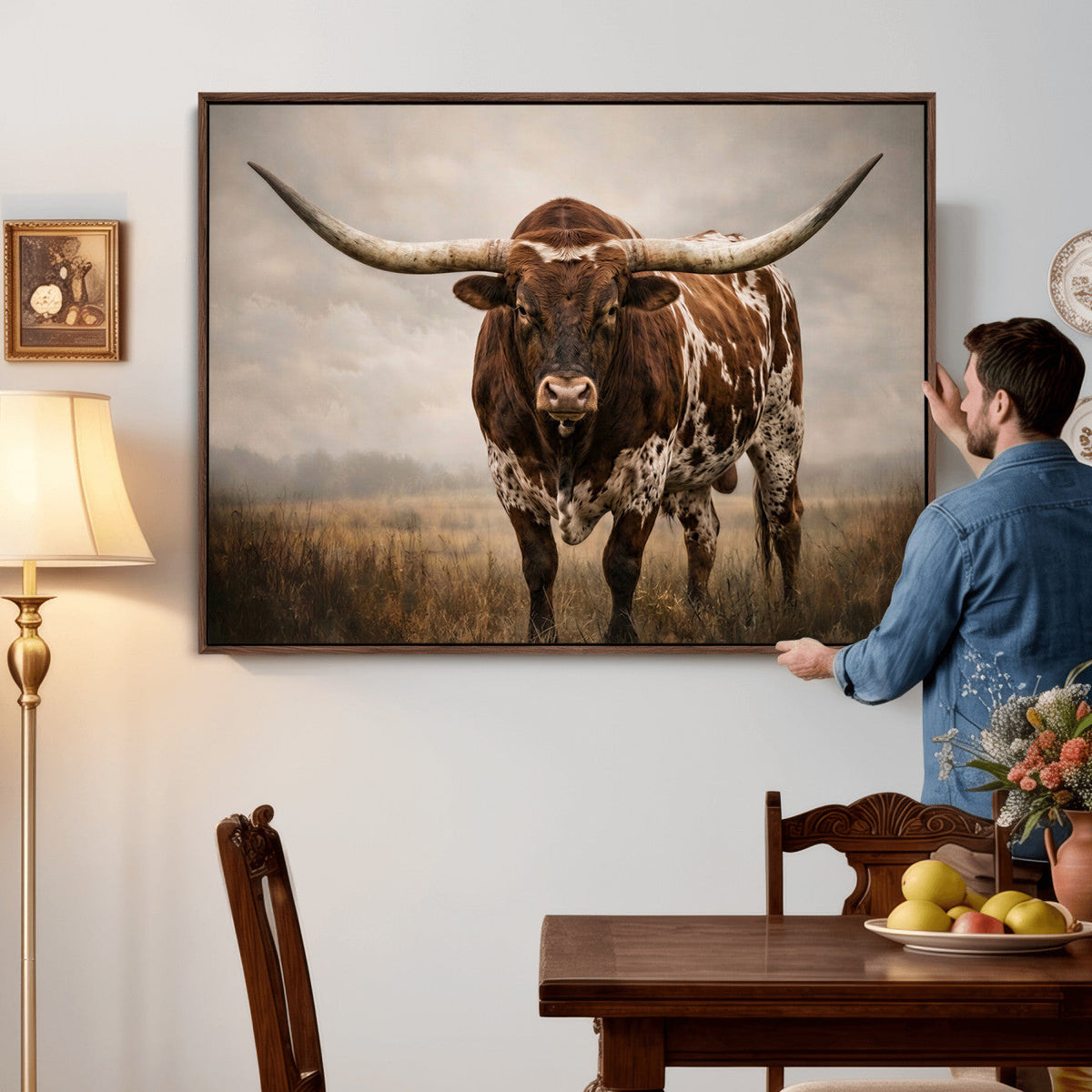 Texas Longhorn Canvas Wall Art Western Bull Desert Moody