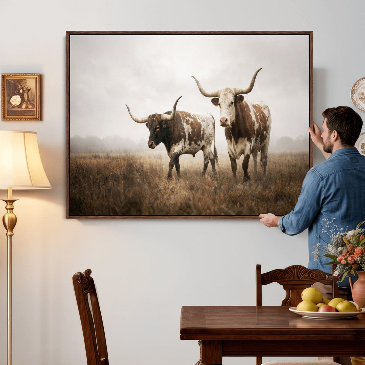 Texas Longhorn Canvas Wall Art Western Bull Desert Moody