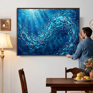 School of Fish Canvas Print | Blue Ocean Underwater Wall Art