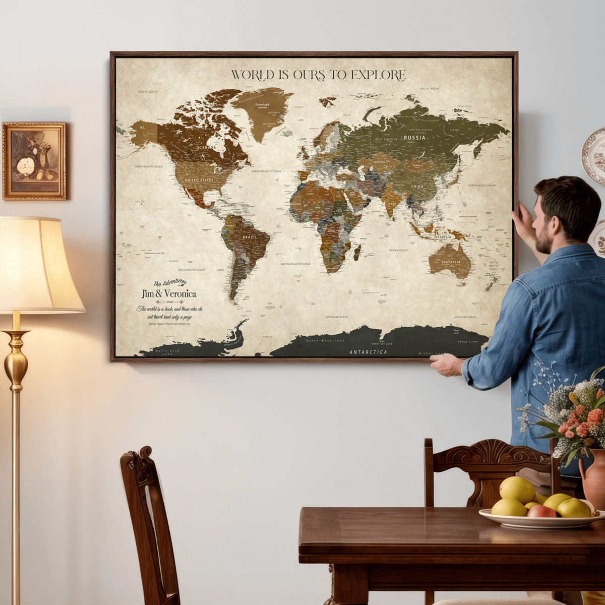 Custom Push Pin World Map Wall Art Canvas Print –