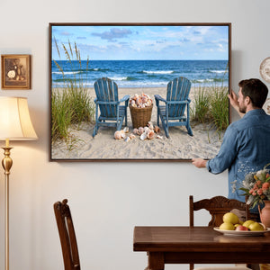 Large Beach Canvas Wall Art Coastal Adirondack Chairs Ocean