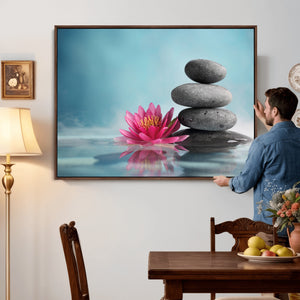 Zen Canvas Wall Art Lotus Flower Stacked Stones Teal Spa