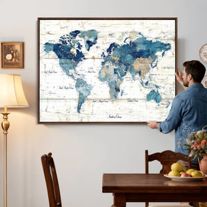 Watercolor World Map Canvas Wall Art Print – Abstract
