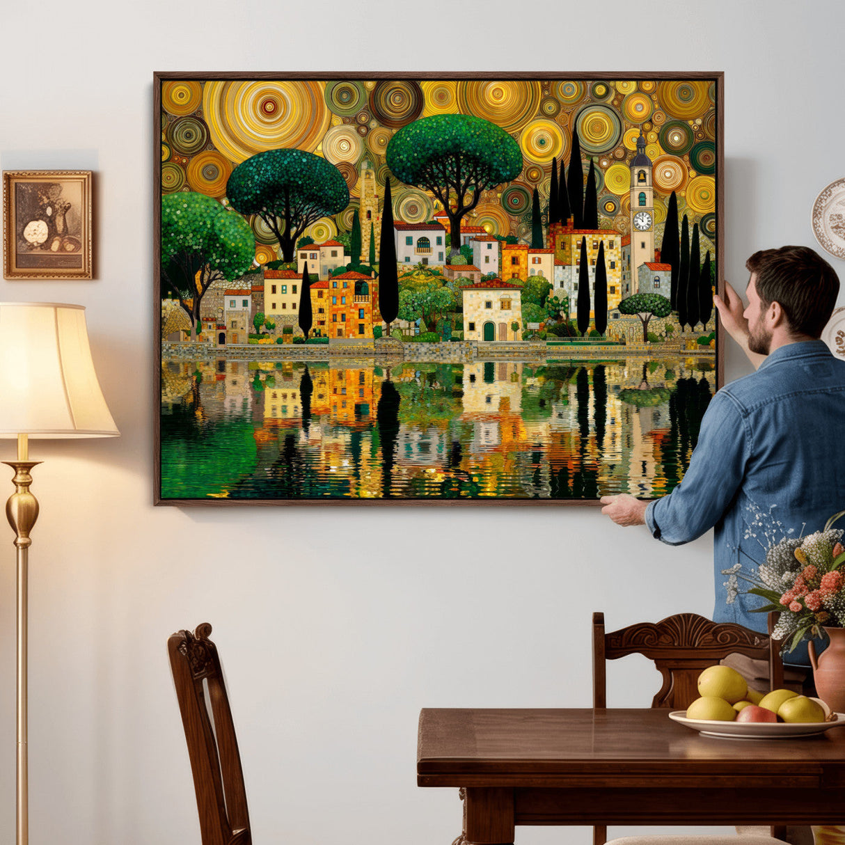 Gustav Klimt Golden Cityscape Wall Art Canvas Print,