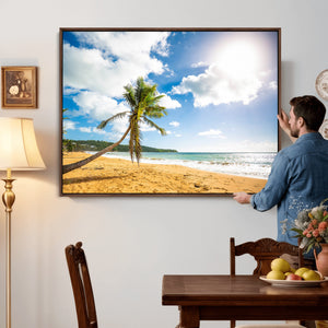 Tropical Beach Canvas Wall Art, Palm Tree Ocean Photo Print, Coastal Living Room Decor, Turquoise Sea Beach House Art, Summer Wall Art