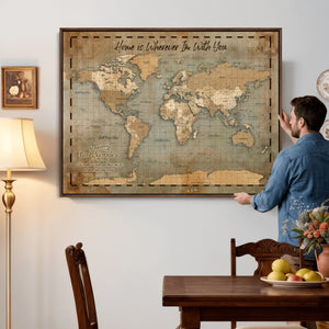 Vintage Personalized Push Pin World Map, Vintage Travel Map Canvas, Custom Names Anniversary Gift, Places Visited Pin Board, Couples Adventure Art