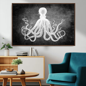 Black White Octopus Wall Art Canvas Print