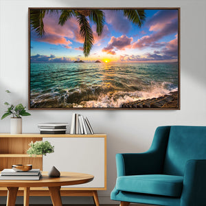 Framed Tropical Sunset Art Canvas Print