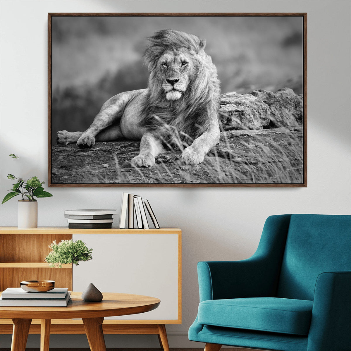 King Forest Lion Wall Art Canvas Print – Framed Majestic