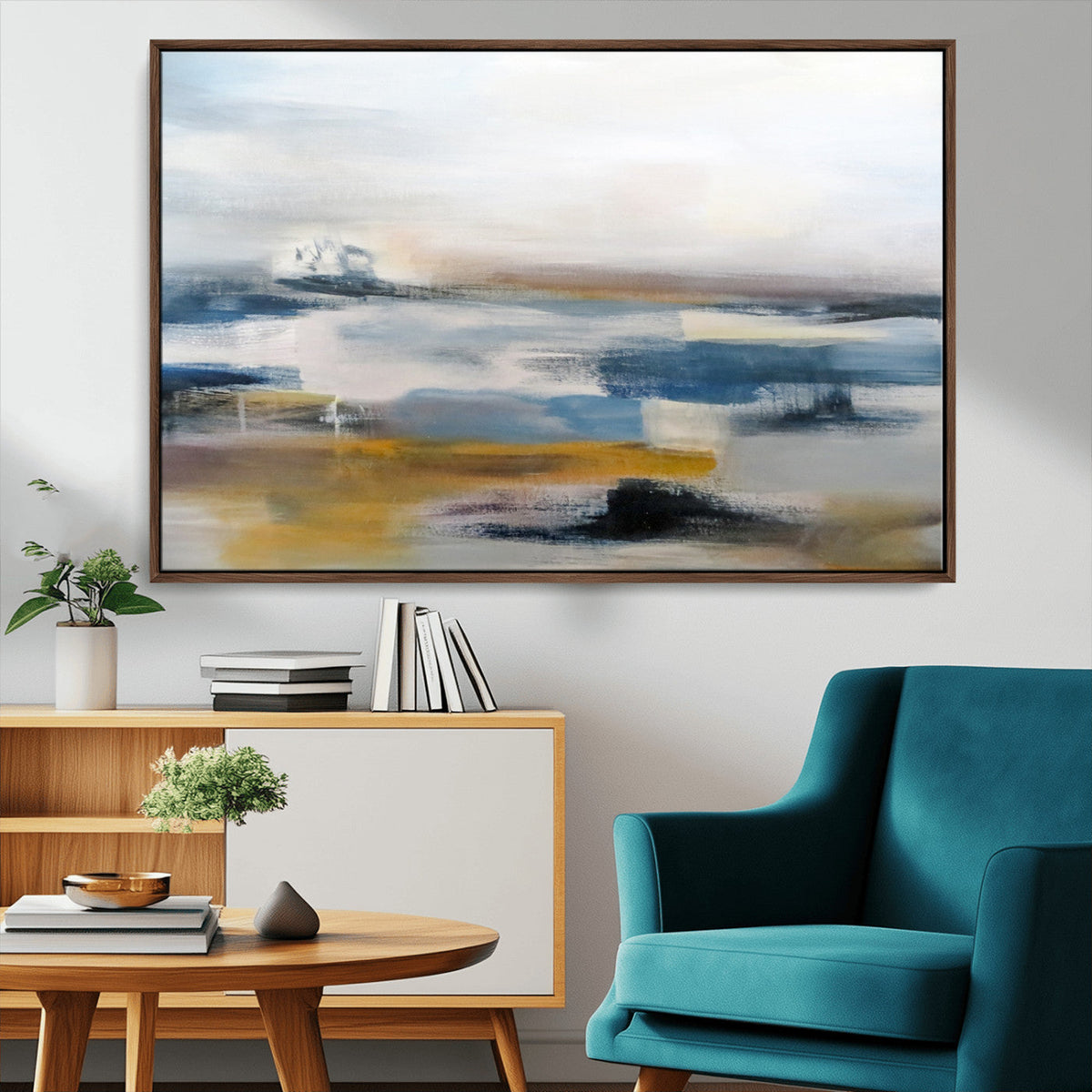 Abstract Landscape Wall Art Canvas | 3 Panel Modern Blue,
