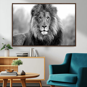 Black and White Lion Canvas Wall Art – Animal Print Artwork