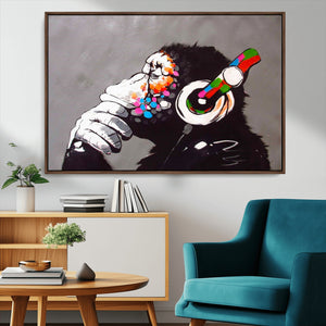 Dj Monkey Listening to Music Wall Art Print | Banksy Monkey