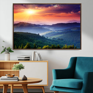 Mountain and Sunset Wall Art Canvas Print