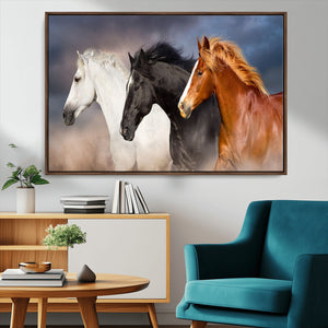 Animal Wall Art Three Horses Farmhouse Art Canvas, Framed