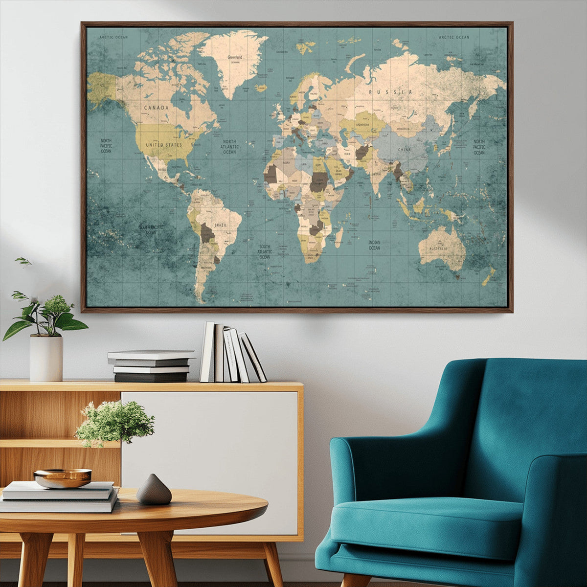 Classic World Map Canvas Print – Framed Vintage Map Wall