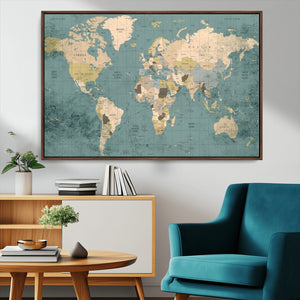 Classic World Map Canvas Print – Framed Vintage Map Wall