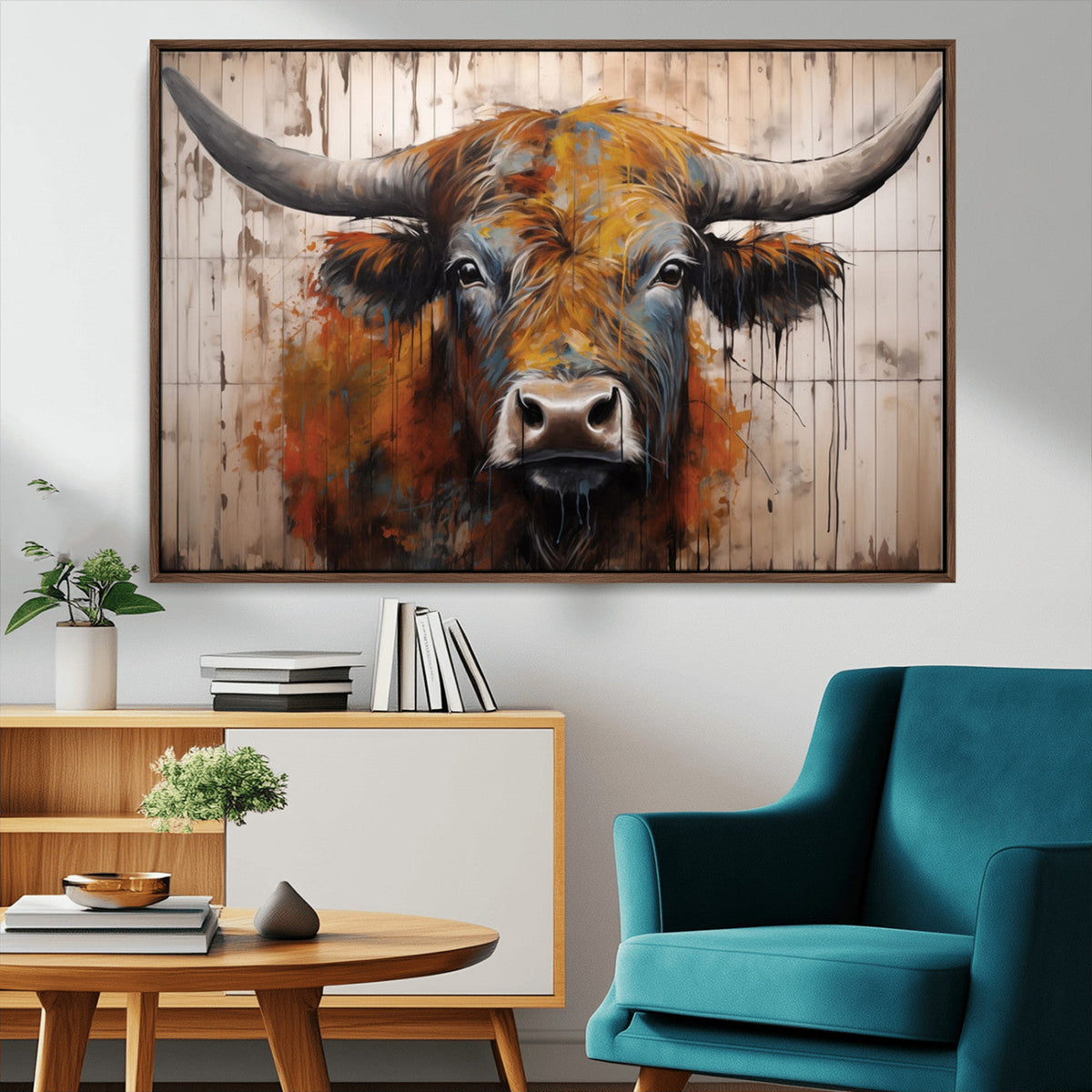 Abstract Bull Highland Cow Canvas Wall Art Print – Vibrant