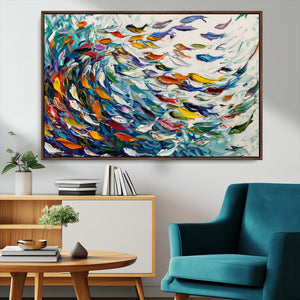 Modern Abstract Fish Shoal Wall Art Canvas Print, Colorful