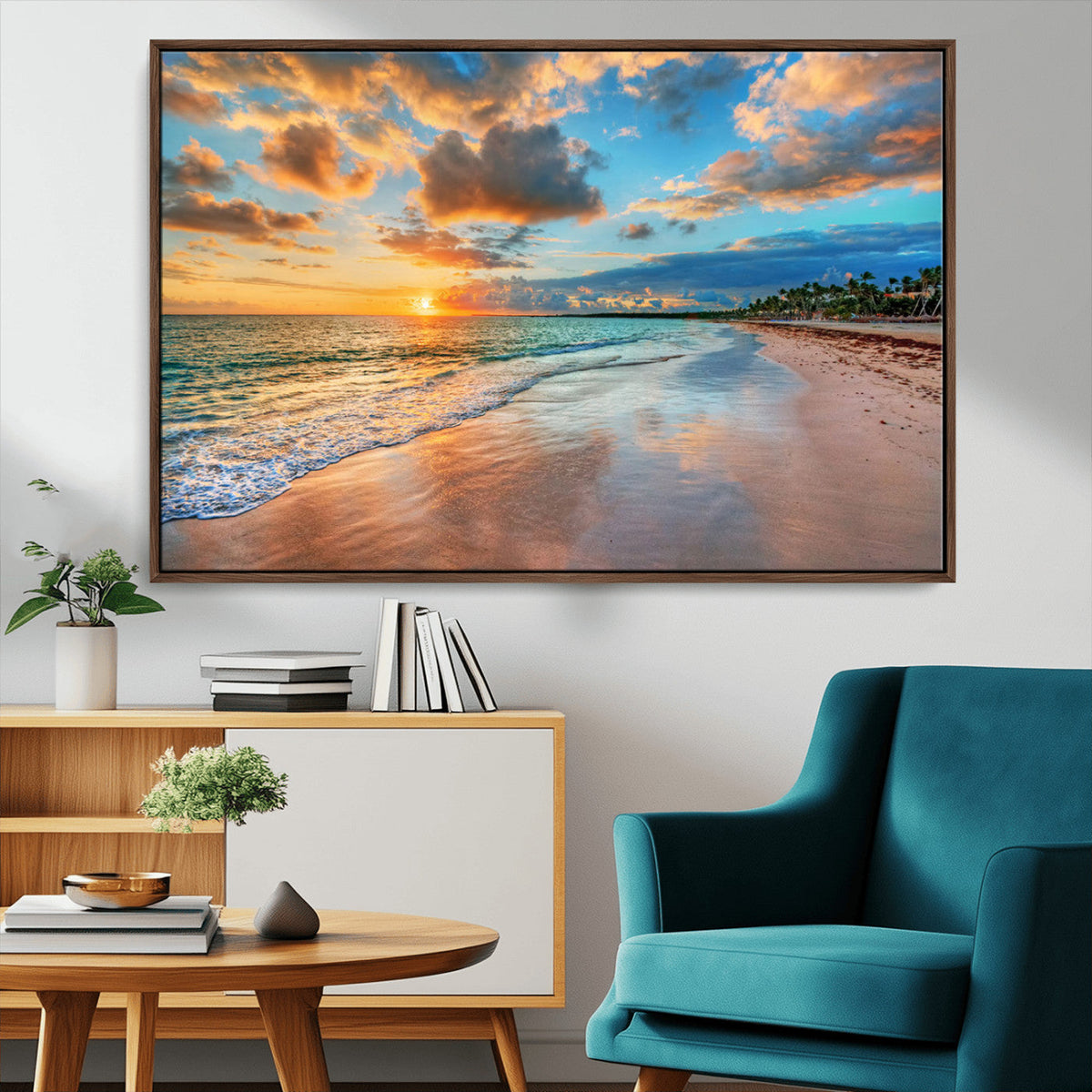 Serene Beach Sunset Wall Art | Coastal Ocean Canvas Print |