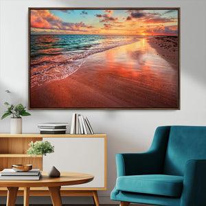 Sunset Beach Wall Art | Ocean Canvas Print | Coastal Wall