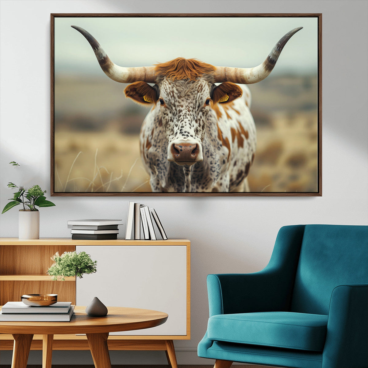 Texas Cow Longhorn Wall Art Canvas Print for Farm House Wall