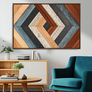 Geometric Wood Art Wall Decor Canvas Print, Rustic Wooden