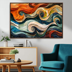Abstract Wave Wall Art | Ready to Hang Framed Canvas Print |