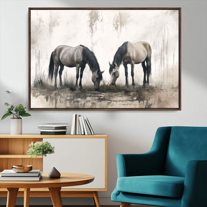 Chines Ink Style Vintage Horses Wall Art Canvas Print for