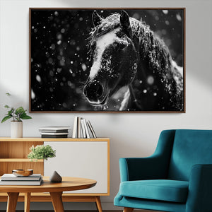 Winter Horse Wall Art | Black and White Horse Print | Ready