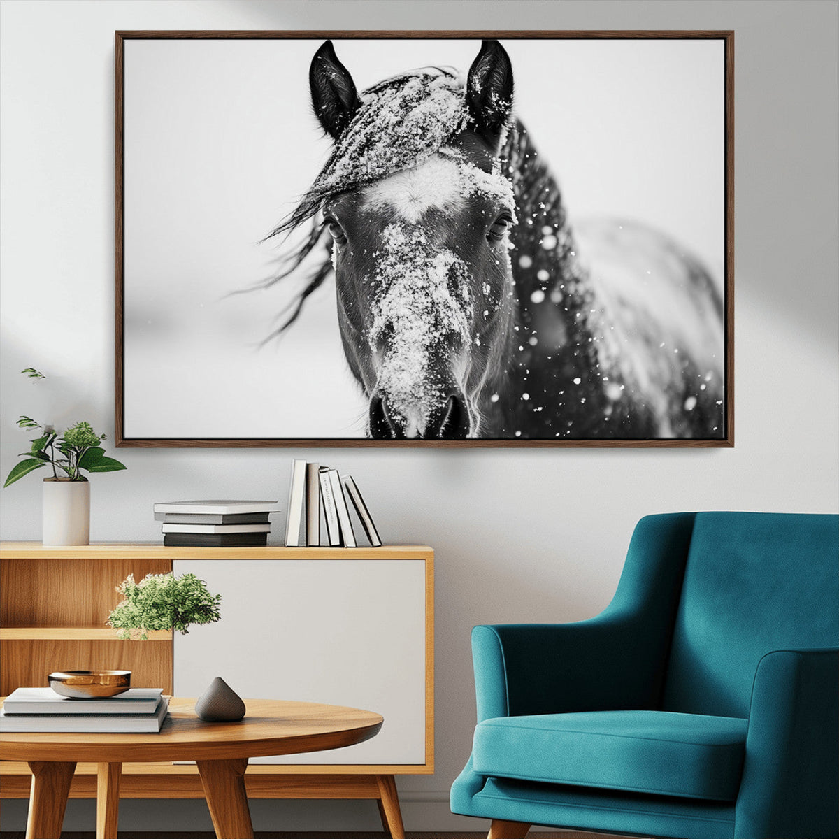 Western Wall Art | Black and White Winter Horse Wall Art |