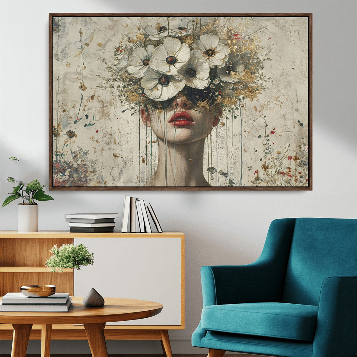 Abstract Floral Women Patel Wall Art Canvas Print