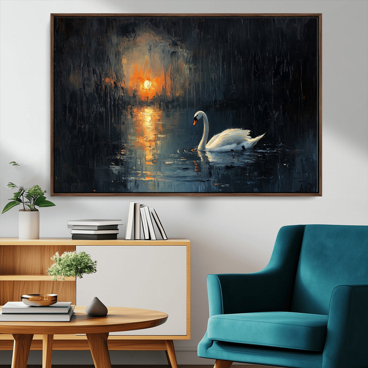 Abstract Swan on Water Wall Art Canvas Print - Elegant
