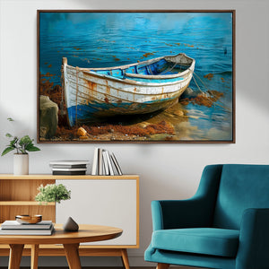 Vintage Boat on Tranquil Waters | Coastal Wall Art for