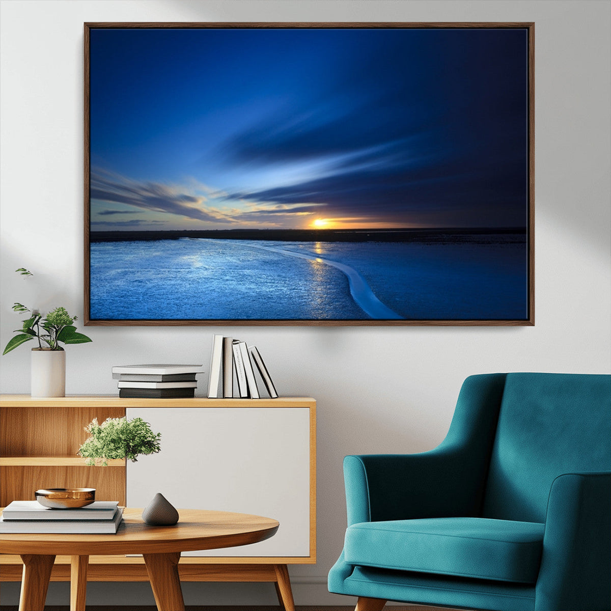 Blue Sunset Ocean Canvas Wall Art Print – Serene Coastal