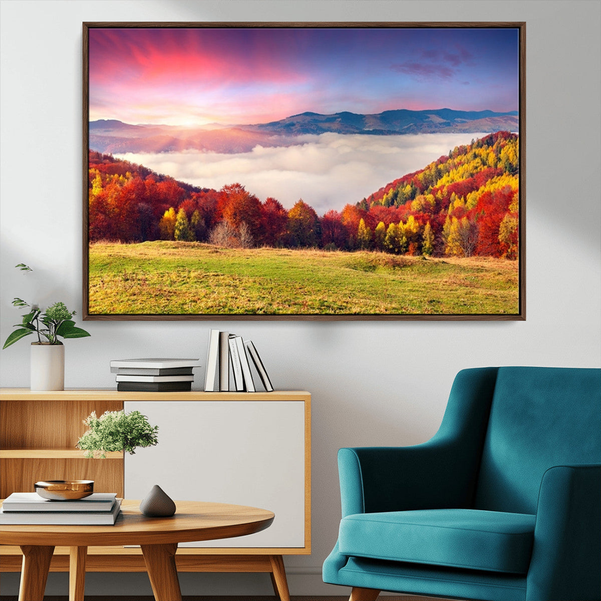 Autumn Mountain Foggy Landscape Wall Art Canvas Print |