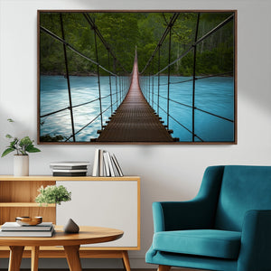 Suspension Bridge Over River Canvas Art | 3-Panel Nature