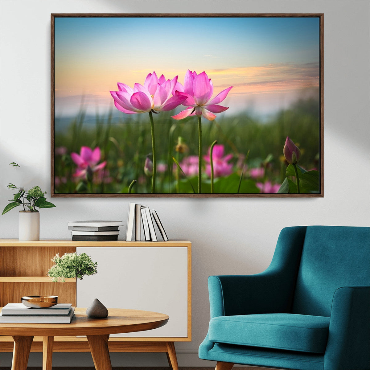 Pink Flower on the Mountain Canvas Print, Framed Pink Flower