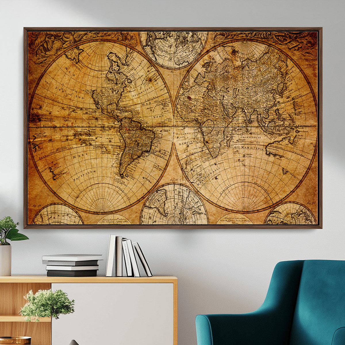 Vintage World Map Canvas Print – Antique Push Pin Travel