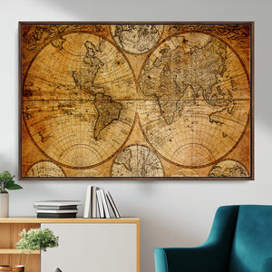 Vintage World Map Canvas Print – Antique Push Pin Travel