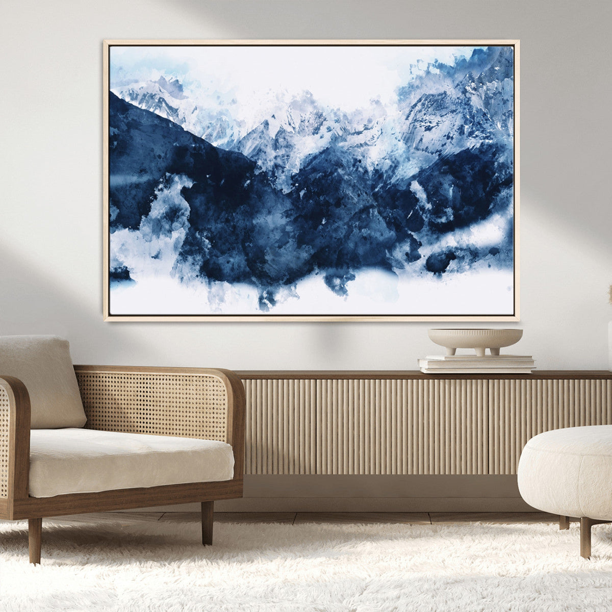 Abstract Blue Mountain Canvas Wall Art – Modern Triptych