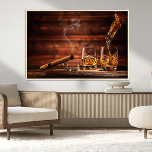 Whiskey and Cigar Wall Art Canvas | 3 Panel Bar Room Decor