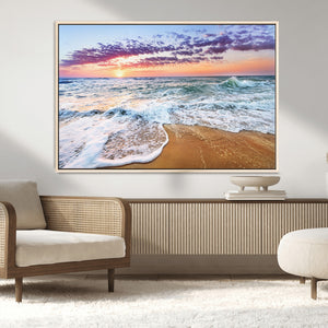 Coastal Sunset Art Beach Canvas Wall Art Print | Ocean Waves